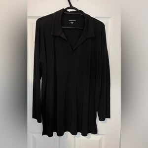 💃 EILEEN FISHER Black Long Sleeve Pullover Spread Collar V neck Top Size M